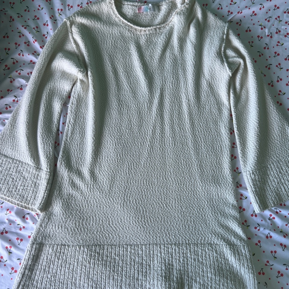Cream Textured Long Sleeve Dress